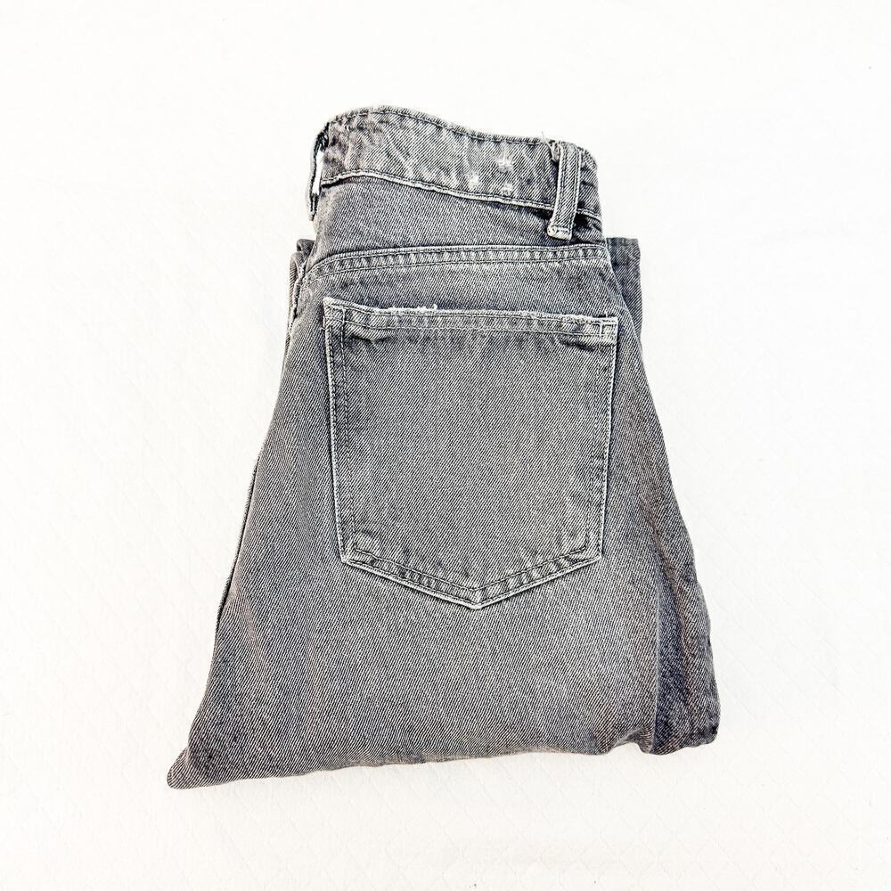 Zara Acid Wash Mom Jeans Gray Denim Ripped Knee Detail Size 2